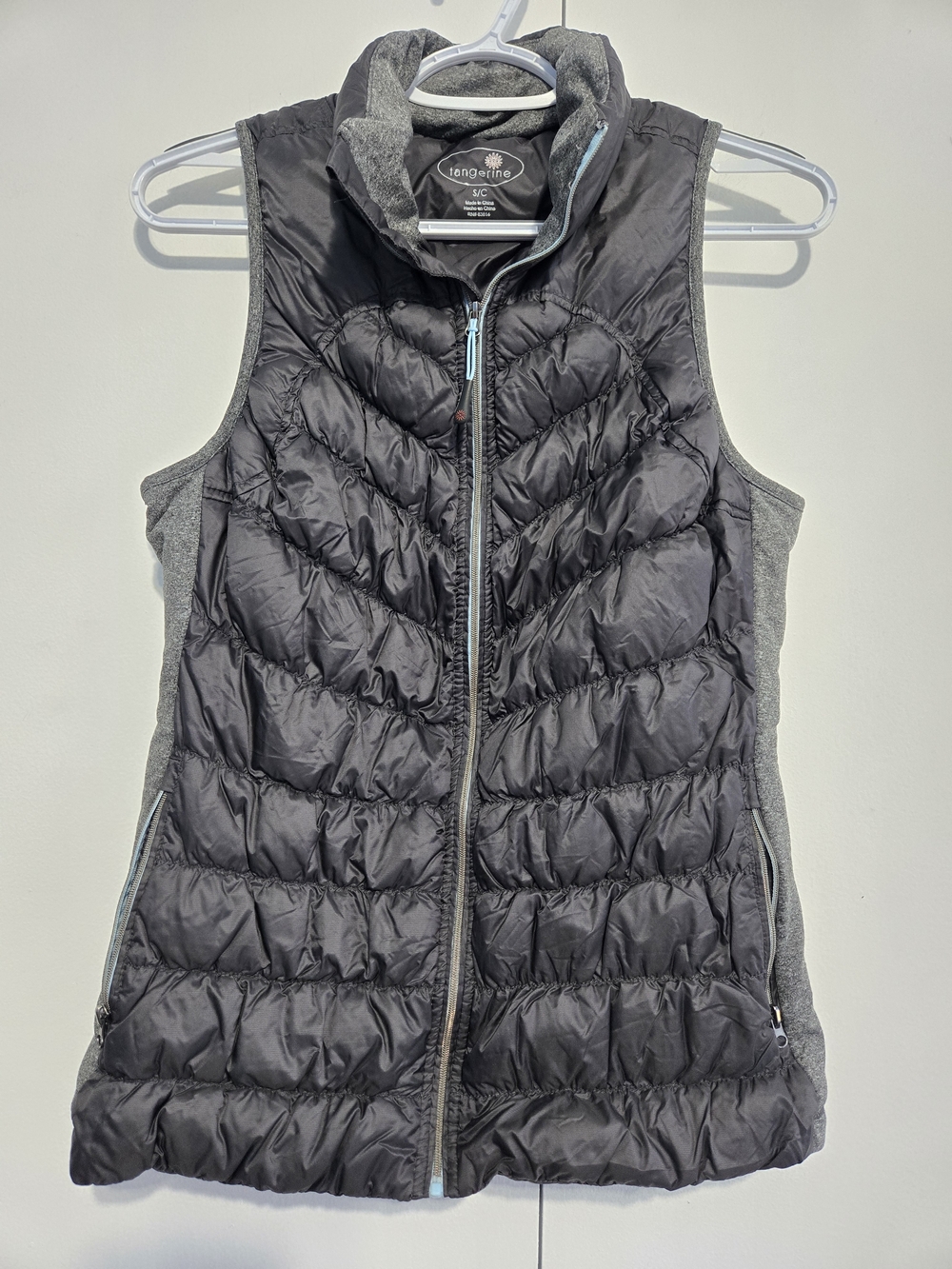 Tangerine Black Quilted Puffer Vest with Gray Knit Panels